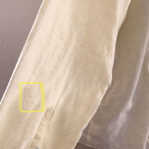 Lands End Butter Yellow Pastel Linen Long Sleeve Casual Summer Coastal Shirt - L - Picture 7 of 9